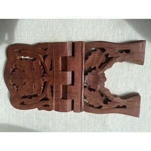 Vintage Carved Wood Page Stand Folding Table Top Pedestal Cook book holder